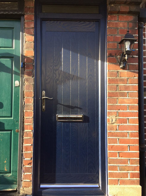 Norfolk blue composite front door with toplight