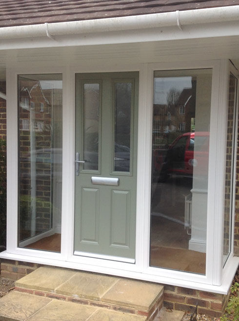 Dorset Anice olive composite front door with side panels