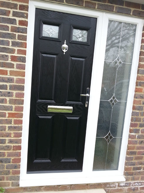 Sussex Silver Triple Glass black composite front door with side panel
