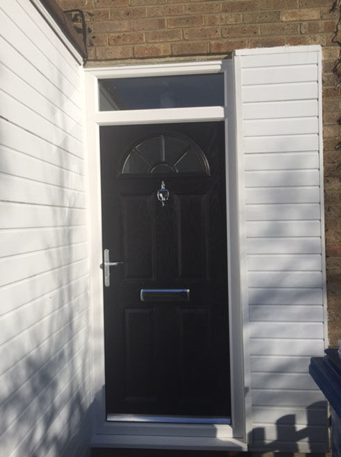Essex black composite front door with toplight