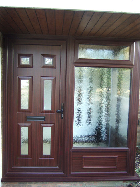 Harrow Agnello mahogany upvc front door with porch windows
