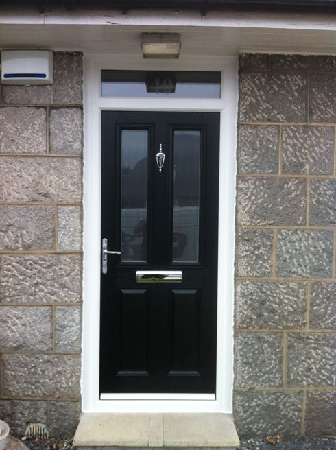 Dorset Anice black composite front door with toplight