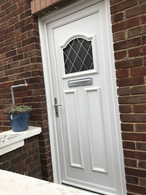 Glasgow Diamond Lead white upvc front door