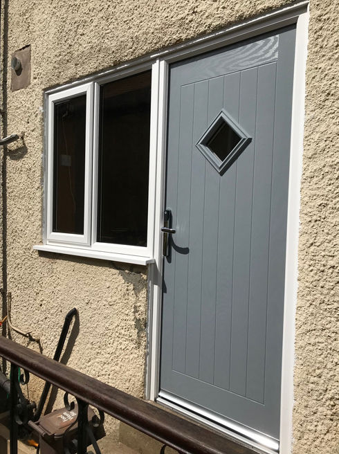 Suffolk Anice silver grey composite back door with flag windows