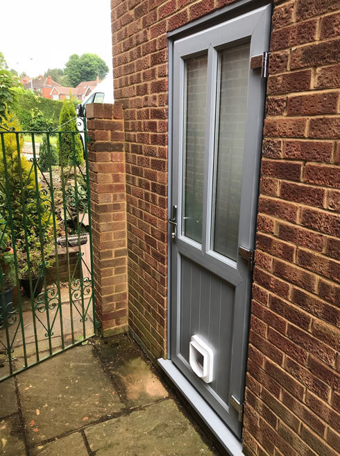 Cardiff Melody light grey upvc back door with catflap