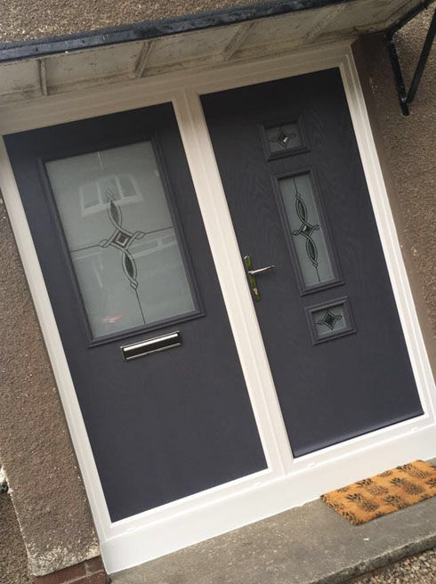 Hampton custom glass slate grey composite back door with side panel