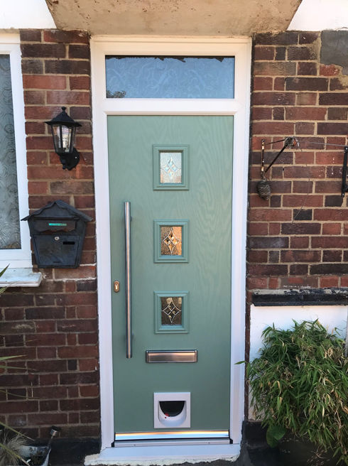 Lincoln Zinc Art Elegance chartwell green composite front door with catflap & toplight