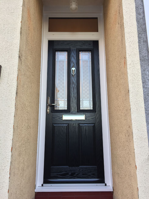 Dorset Anice black composite front door with toplight