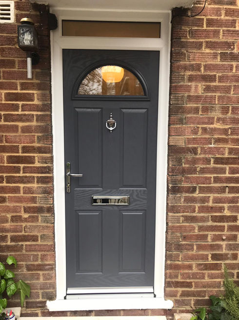 Surrey Anice slate grey composite front door with toplight