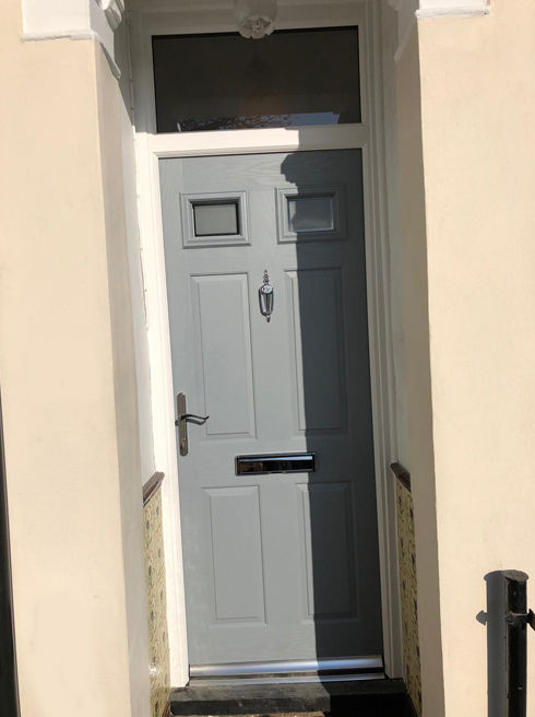 Sussex Kensington silver grey composite front door with toplight